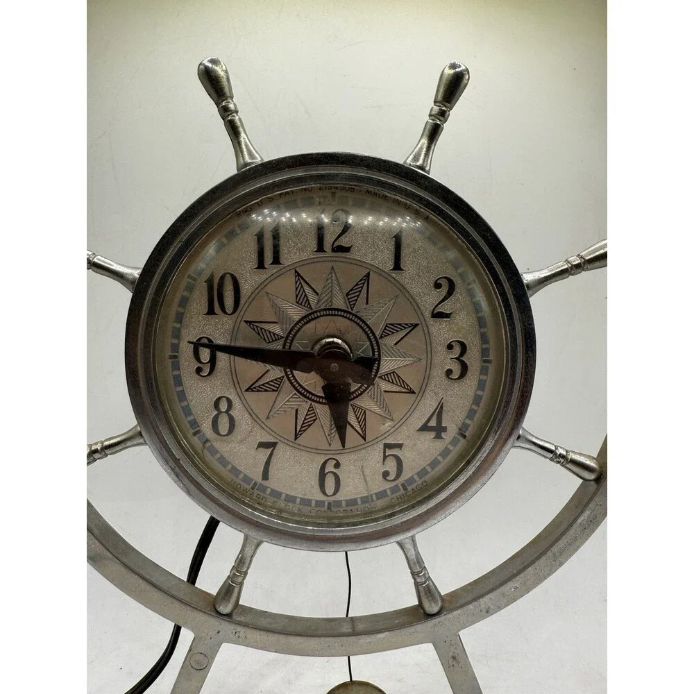 Vintage Howard Clock Corp Nautical Maritime Ships Wheel Electric Mantle Clock